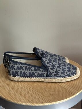 Michael Kors Navy and Cream MK Logo Espadrilles